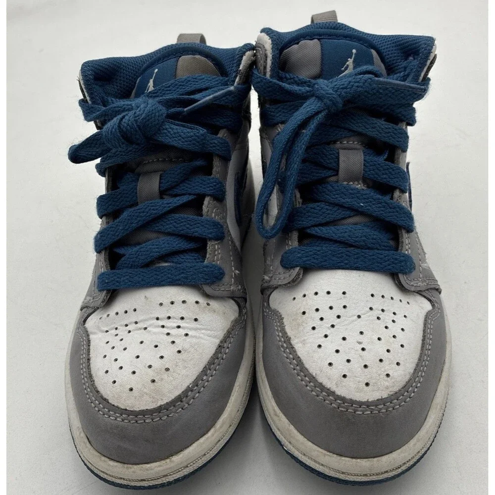 Jordan 1 Mid Kid Sneaker 12C Grey/ White & True Blue